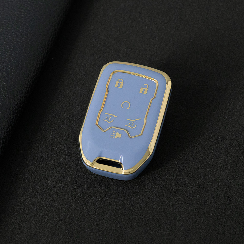 CEB2T1 Light Blue-Gold Plating TPU Car Key Case Cover for Chevrolet Colorad Silverado GMC Sierra 1500