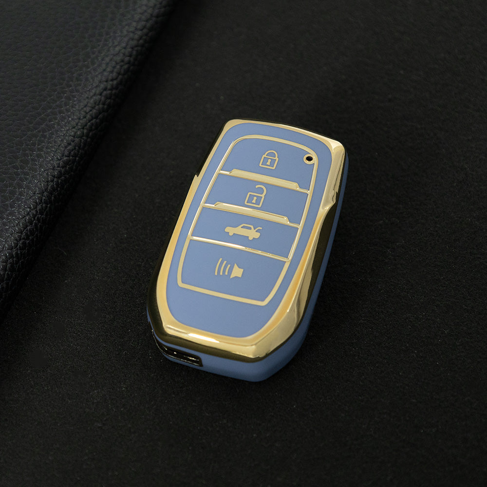 TOC6T1 Light Blue-Gold Plating TPU Car Key Case Cover Fob for Toyota Corolla RAV4 CHR Camry Crown Auris Land Cruiser 200 Prado Protector Shell Accessories