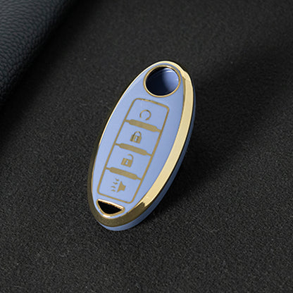 NIB7T1 Light Blue-Gold Plating TPU Car Key Case Cover for Nissan Qashqai X-Trail T32 T31 Juke J10 J11 Kicks Tiida Pathfinder