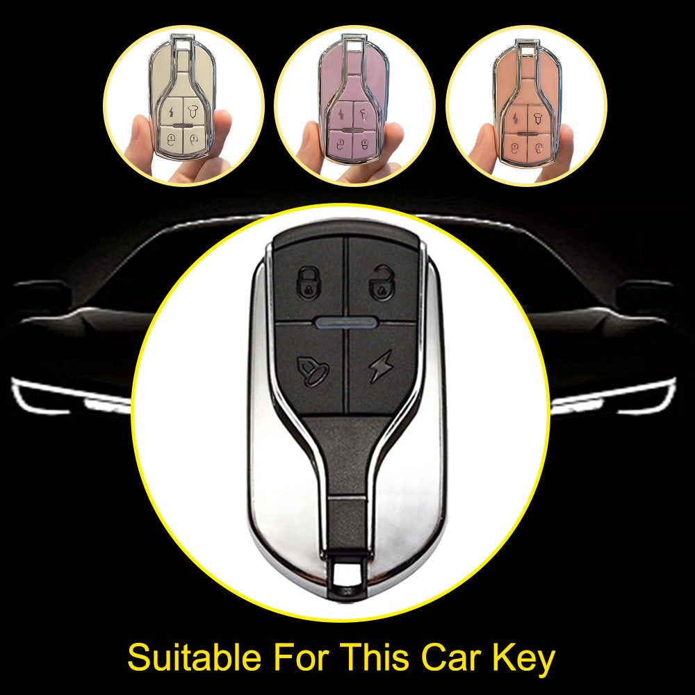 TLA1T1 White-Silver Plating Luxury TPU Key Protection Cover for TAILG Universal Electric Bike Keys