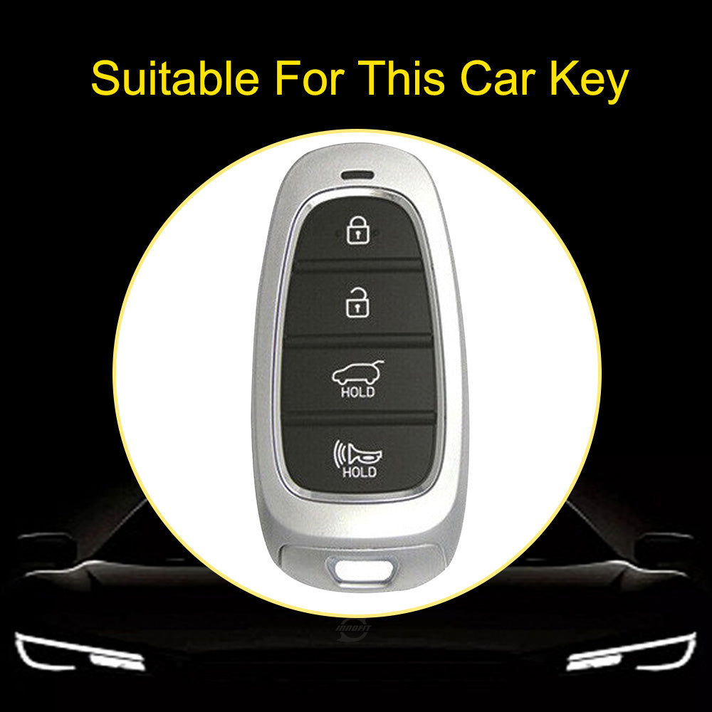HYE7T1 White-Gold Plating TPU Car Key Case Cover for Hyundai Santa Fe Tucson 2022 NEXO NX4 Atos Prime Solaris 2021