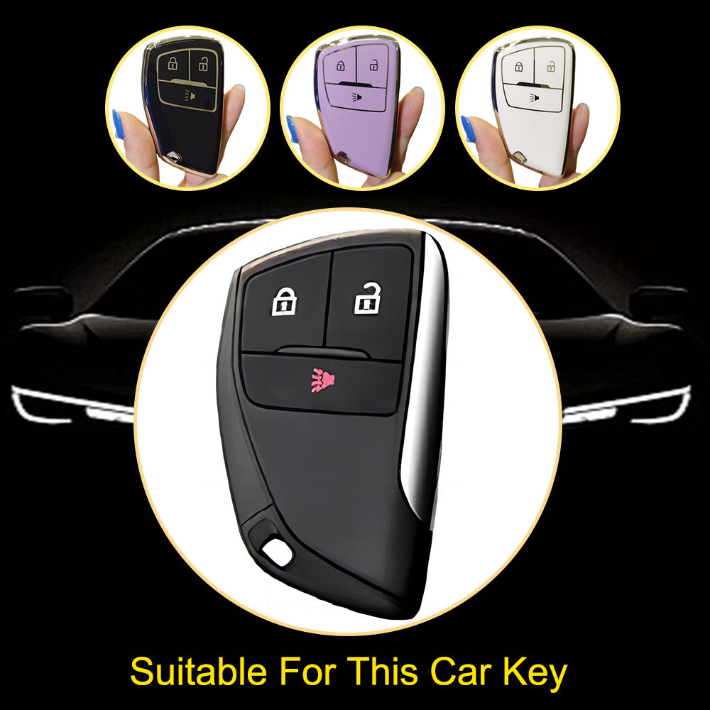 CEV1T1 Black-Silver Plating Tpu Car Key Case Fob Cover Shell for Chevrolet Tahoe Suburban for GMC Yukon for Buick ENVISION S Plus Avenir 2020 2021 2022 2023