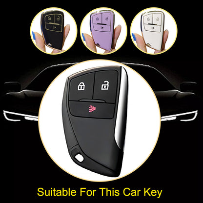 CEV1T1 Black-Silver Plating Tpu Car Key Case Fob Cover Shell for Chevrolet Tahoe Suburban for GMC Yukon for Buick ENVISION S Plus Avenir 2020 2021 2022 2023