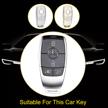MEB3T1 White-Gold Plating Mercedes-Benz New Euro/C200L/GLC260L Car Key Cover TPU Protection Buckle Case for E-Class E300L Waterproof Fashion Model