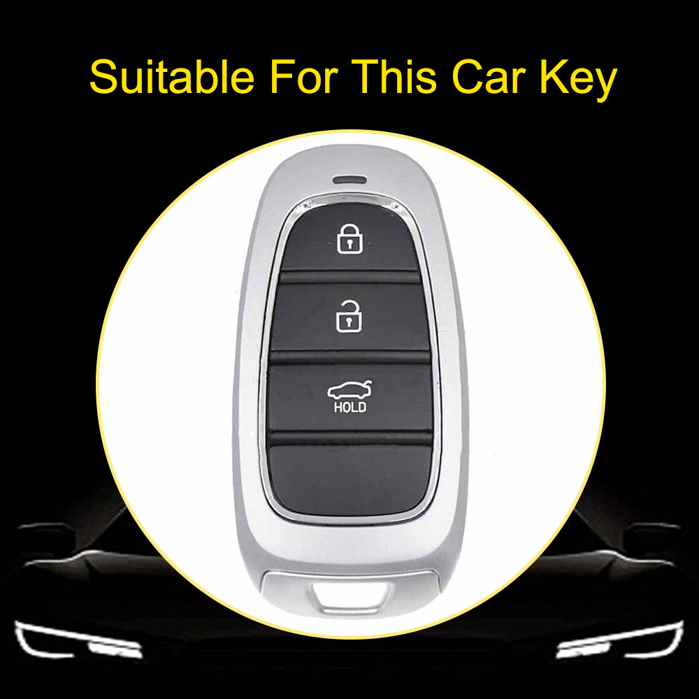 HYE1T1 White-Silver Plating Tpu Car Smart Key Case Cover for Hyundai Tucson Solaris Sonata Hybrid Nexo Nx4 Santafe Dn8 Keyless Protector Shell Accessories