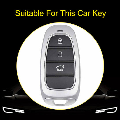 HYE1T1 White-Silver Plating Tpu Car Smart Key Case Cover for Hyundai Tucson Solaris Sonata Hybrid Nexo Nx4 Santafe Dn8 Keyless Protector Shell Accessories