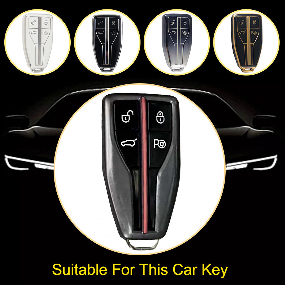 HNA2T1 Black-Silver Plating TPU Car Key Case Cover for Hong Qi HS5 HS3 HS7 H5 H9 H6