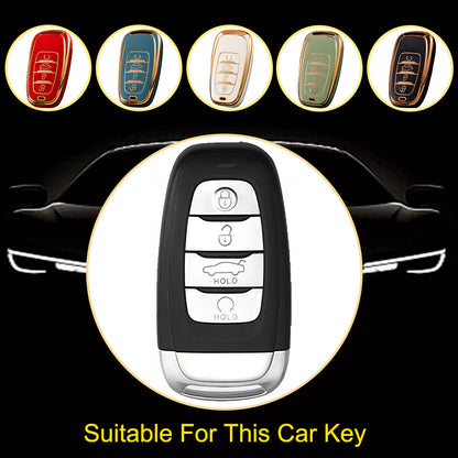 HNB1T1 Black-Silver Plating Soft TPU Car Key Case Cover Shell for Hongqi BESTURN B50 B70 E-HS3 H5 H7 Saloon H9 HQ3 HS5 HS7 SHENGSHI Key Rings Keychain Bag