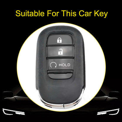 HOB3T1 Black-Metal Gray Plating Car Key Cover TPU Remote Key Fob Cover 4-button Car Key Case Protective Accessories Suitable for Honda Accord Civic HR-V CR-V Pilot Odyssey