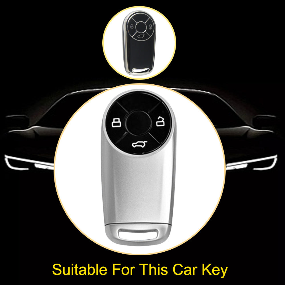 ORA1T1 White-Silver Plating TPU Car Key Case Cover for ORA Es11 Good Cat R1 R2 Baimao IQ5 EV