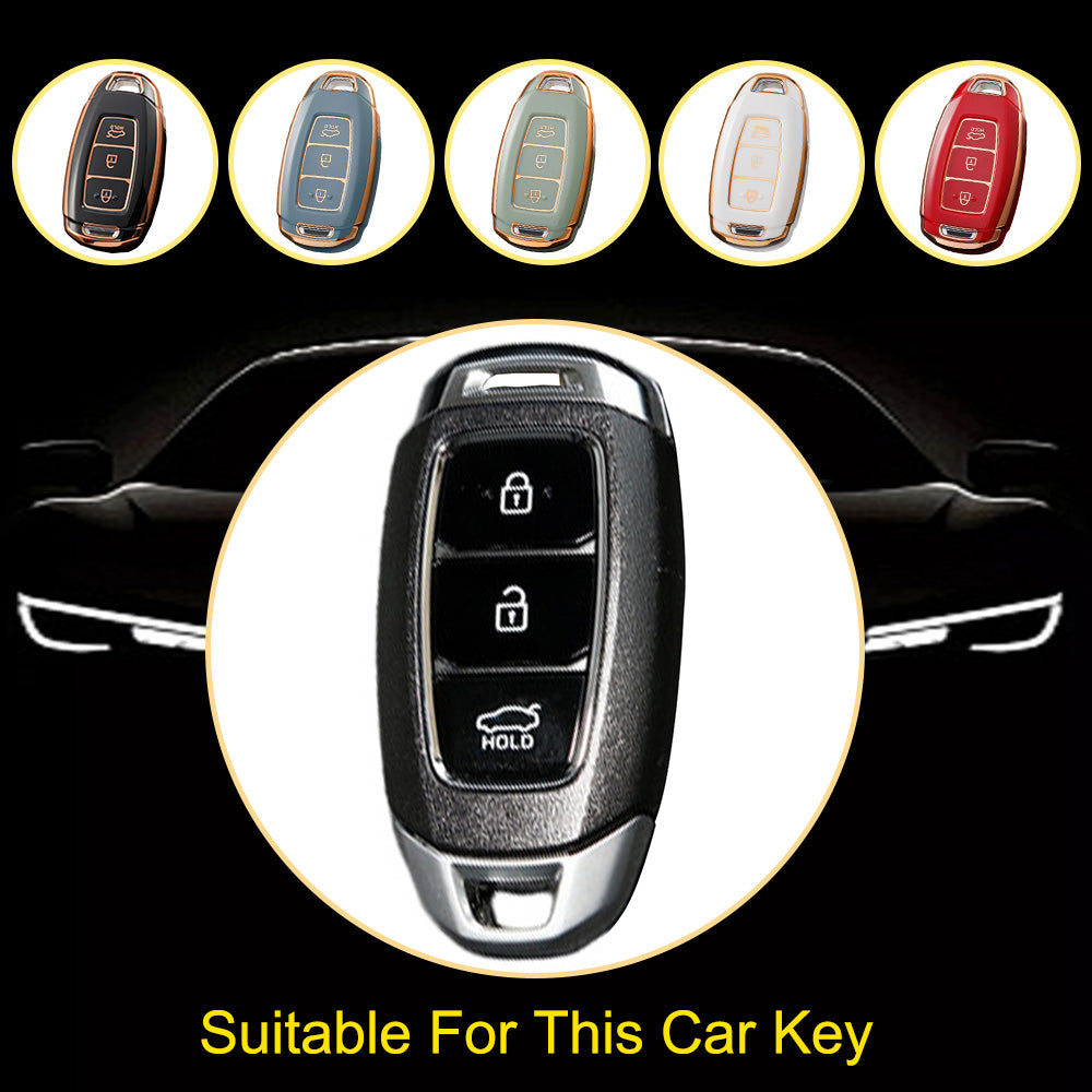 HYA1T1 Black-Silver Plating Car Key Cover 3 Buottons TPU Car Key Case Cover Shell Fob Holder for Hyundai Palisade Limited Palisade Elantra Sel Elantra Santa Fe Veloster