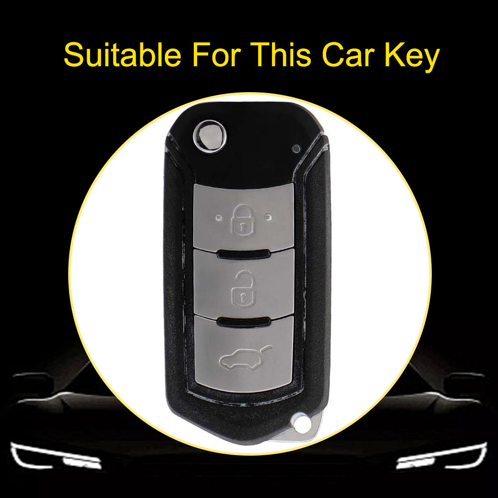 TRD1T1 Black-Gold Plating Car Key Cover New Soft TPU Car Remote Key Case Cover Holder for GAC Trumpchi GS GA3 GA5 GA6 GS4 GS8 Keyless Protector Shell Auto Accessories