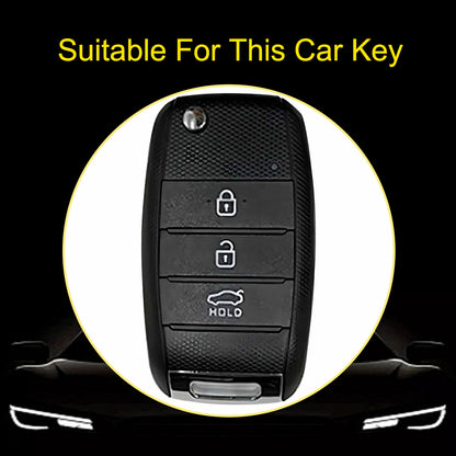KIE1T1 Black-Gold Plating Car Key Cover Fashionable Soft TPU Key Fob Cover for Kia Rio K3 2014-2016 Model-Year Protective Car Key Accessory