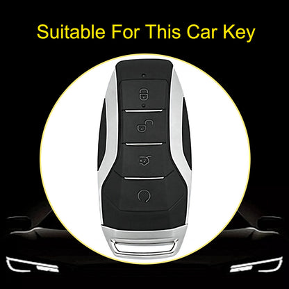 BYA1T1 White-Gold Plating Car Key Cover TPU premium soft car key cover for BYD Song Plus, Qin DMI, Han EV Yuan Pro, Tang ATTO, with 3 key rings and key chain pouch accessories.