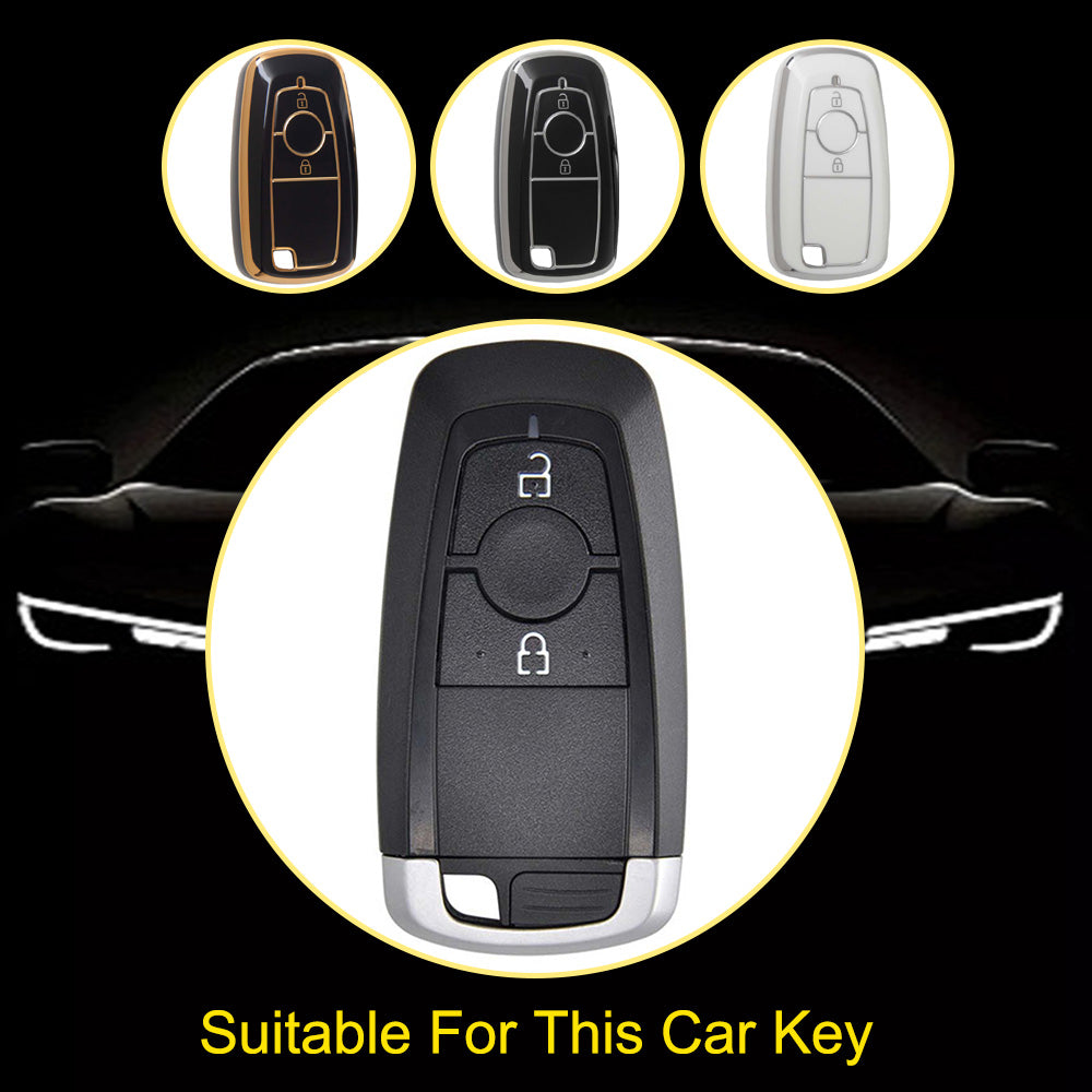 FOB2T1 White-Gold Plating Car Key Cover TPU Car Key Cover Protector Fob Fit for Ford F-150 F-250 F-350 Ecosport Edge Explorer Fusion Mustang Car Key Holder