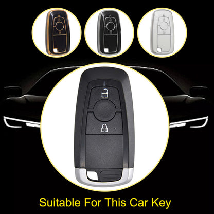 FOB2T1 White-Gold Plating Car Key Cover TPU Car Key Cover Protector Fob Fit for Ford F-150 F-250 F-350 Ecosport Edge Explorer Fusion Mustang Car Key Holder