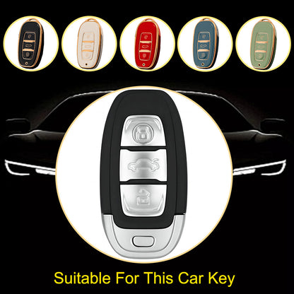 HNC1T1 Black-Silver Plating Soft TPU Car Key Case Cover Shell for Hongqi BESTURN B50 B70 E-HS3 H5 H7 Saloon H9 HQ3 HS5 HS7 SHENGSHI Key Rings Keychain Bag