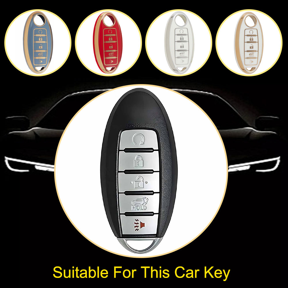 NIB6T1 White-Silver Plating Car Key Cover Silver Edge TPU Car Key Cover Keychain Fob Case Accessories for Nissan Note Qashqai Pathfinder Rogue Versa Infiniti Q50 Kia