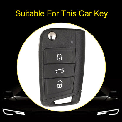 VOF1T1 White-Silver Plating TPU Premium Soft Car Key Case Cover Shell for Volkswagen Tiguan L Lavida Plus Golf 7 Polo Skoda Key Rings Keychain Bag Accessory