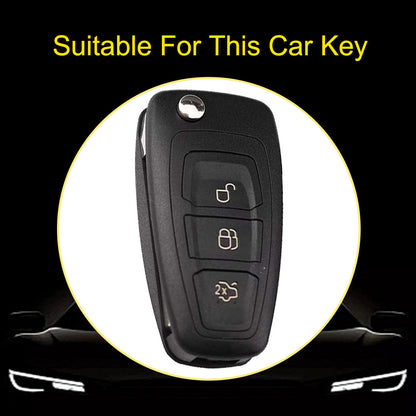 FOD1T1 Granny Grey-Gold Plating Car Key Cover TPU Car Folding Key Case Cover Bag Keychain for Ford Focus C-Max S-Max Galaxy Mondeo Ranger Transit Tourneo Custom