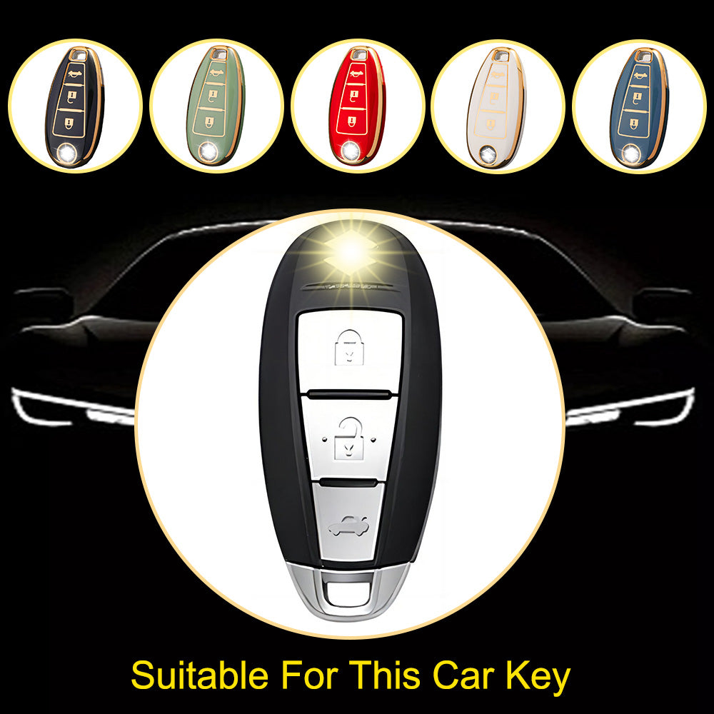 SUA2T1 Black-Gold Plating TPU Car Key Case 3 Button for Suzuki Vitara Swift Ignis Kizashi SX4 Baleno Ertiga 2016 2017 2018 2019