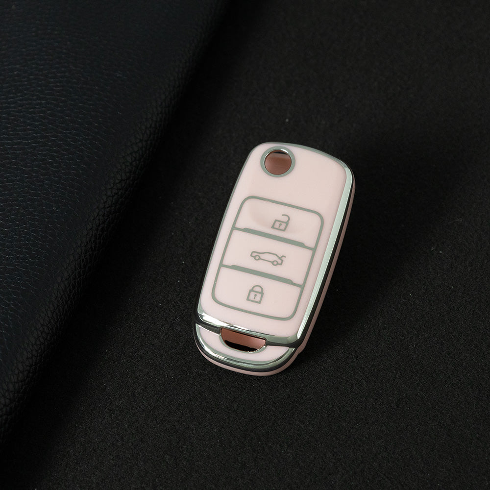 CHB1T1 Pink-Silver Plating Car Key Cover For Premium Soft TPU Car Key Case Cover  CHANGAN Benben E-Star CS15 CS35 CS55 EADO LUMIN Key Rings Keychain Bag