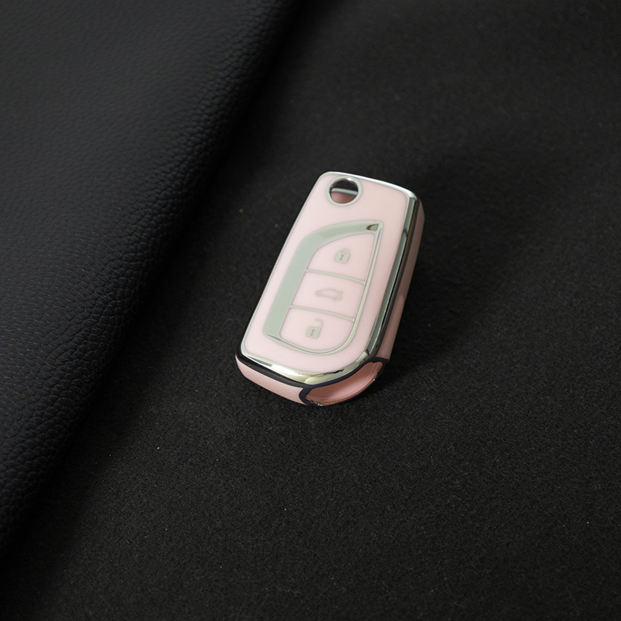 TOA1T1 Pink-Silver Plating Car Key Cover Premium Soft TPU Car Key Case Cover Shell for Toyota COROLLA camry LEVIN REIZ highlander RAV4 Fold Key Rings Keychain Bag
