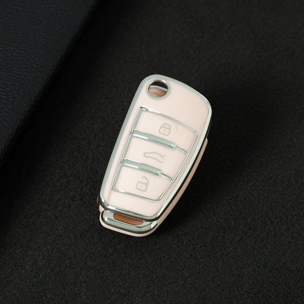 AUD1T1 Pink-Silver Plating Car Key Cover For Audi Q3 Q7 Q5 TT Q2L A3 A1 Fold Key Rings Keychain Bag