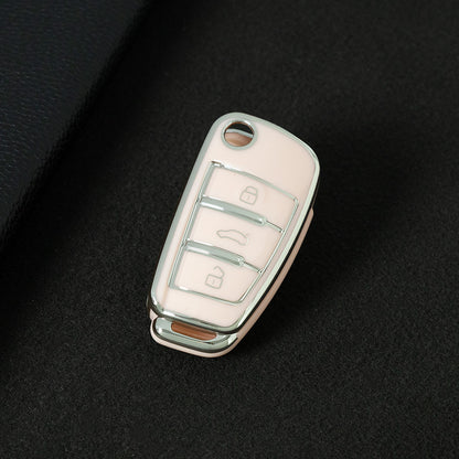 AUD1T1 Pink-Silver Plating Car Key Cover For Audi Q3 Q7 Q5 TT Q2L A3 A1 Fold Key Rings Keychain Bag
