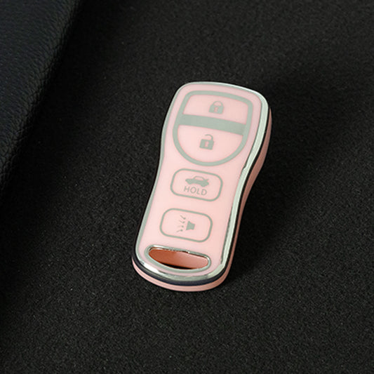 NIJ2T1 Pink-Silver Plating TPU Car Key Cover for Nissan 350Z Maxima Sentra Armada Titan Kicks Murano