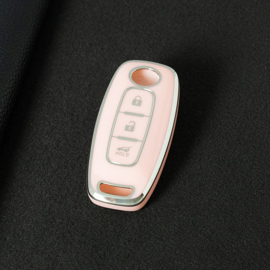 NIA2T1 Pink-Silver Plating TPU Car Key Cover Car Key Case for Nissan Altima Murano Sentra Rogue Armada Pathfinder Infiniti FX35