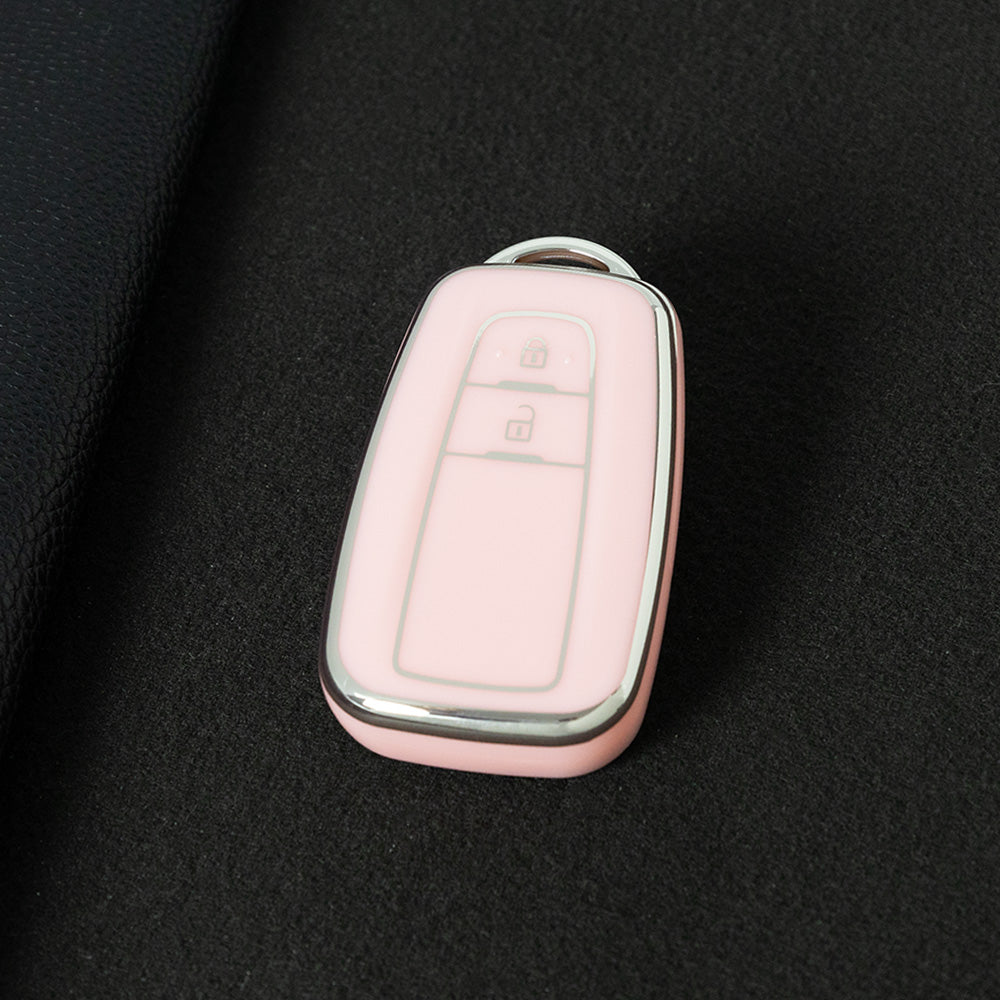 TOB2T1 Pink-Silver Plating Car Key Cover Premium Soft TPU Car Key Case Cover Shell for Toyota LEVIN COROLLA RAV4 IZOA AVALON CHR Plarad Camry Key Rings Keychain Bag