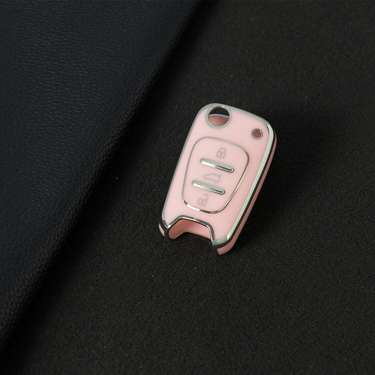 HYG2T1 Pink-Silver Plating Car Key Cover For Hyundai I20 I30 Ix20 Ix35 for Kia Ceed Picanto Sportage TPU Car Key Case Cover Shell Bag Holder Fob Keychain Accessories