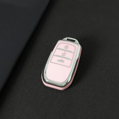 TOC1T1 Pink-Silver Plating Car Key Cover For TPU Soft Car Key Fob Cover Smart Key Shell Case Protector Suitable for Toyota Corolla Camry Levin RAV4 Reiz