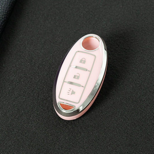 NIB2T1 Pink-Silver Plating Car Key Cover TPU Car Key Case Cover Key Fob Cover for Nissan Leaf Micra Qashqai J11 J10 X Trail T32 Versa Note Patrol Accessories