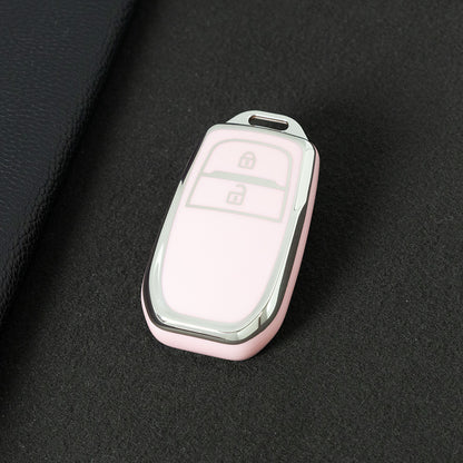 TOC2T1 Pink-Silver Plating TPU Car Key Case Protection Cover Smart Key Shell Fob Cover Fit for Toyota Camry Corolla Prado Levin Crown RAV4