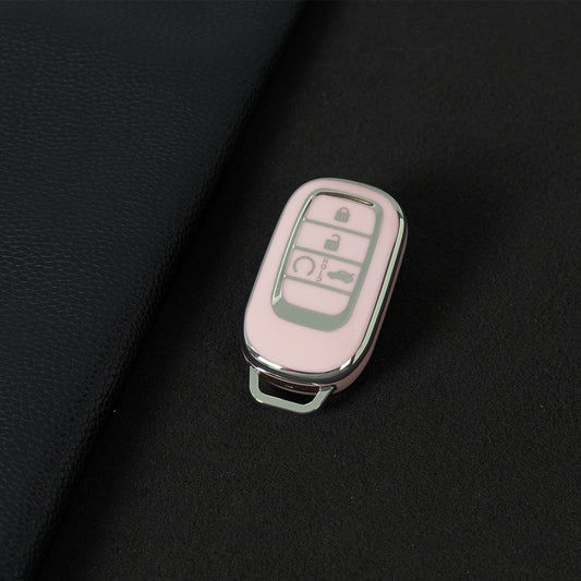 HOB1T1 Purple-Silver Plating Car Key Cover For Honda Civic Accord HR-V CR-V CRV 2021 2022 2023 5Buttons Auto Shell Fob Holder TPU Car Key Case Cover Keychain Accessories
