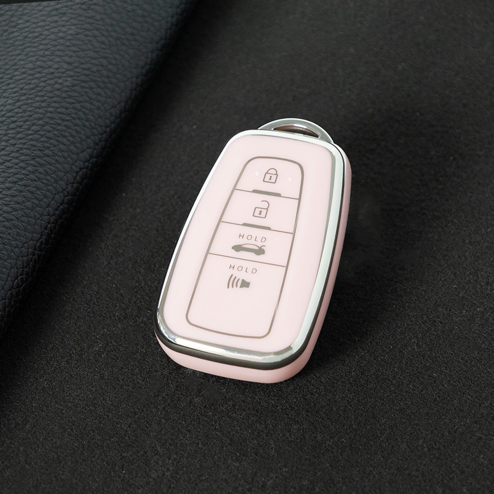 TOB4T1 Pink-Silver Plating Car Key Cover For Toyota Prius Camry Corolla C-HR CHR RAV4 Prado Izoa Levin Avalon 2018 2019 2020 Car Key Case Shell Cover Protector