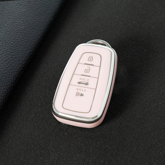 TOB4T1 Pink-Silver Plating Car Key Cover For Toyota Prius Camry Corolla C-HR CHR RAV4 Prado Izoa Levin Avalon 2018 2019 2020 Car Key Case Shell Cover Protector
