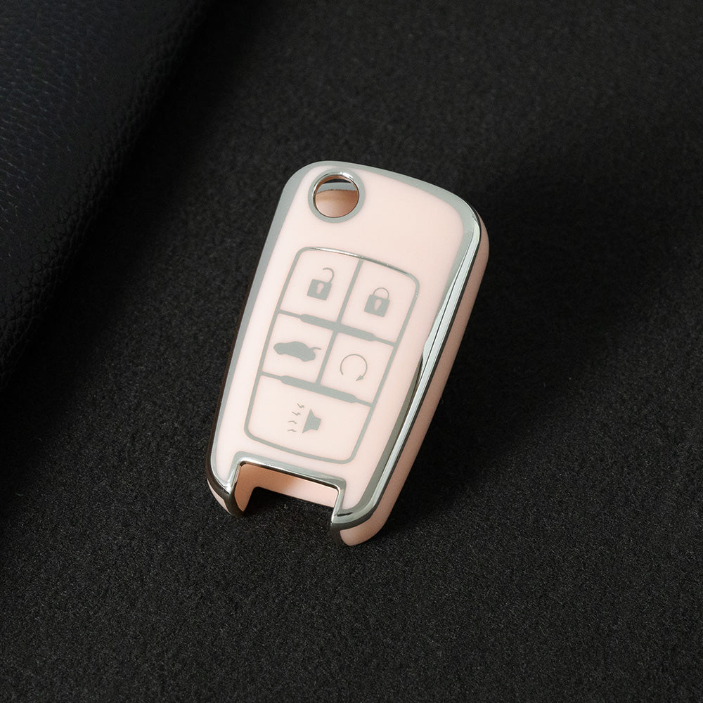 CED5T1 Pink-Silver Plating 5-Button TPU Key Cover for Chevrolet Cruze Camaro Buick Regal Excelle, Protective Key Case