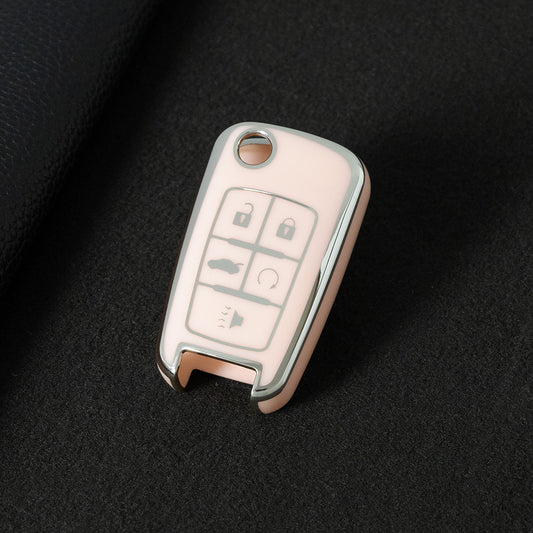 CED5T1 Pink-Silver Plating 5-Button TPU Key Cover for Chevrolet Cruze Camaro Buick Regal Excelle, Protective Key Case