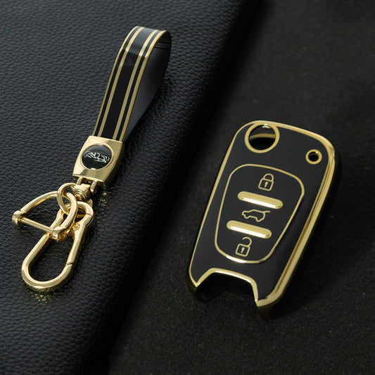 HYG2T1 Black-Gold Plating Car Key Cover For Hyundai I20 I30 Ix20 Ix35 for Kia Ceed Picanto Sportage TPU Car Key Case Cover Shell Bag Holder Fob Keychain Accessories