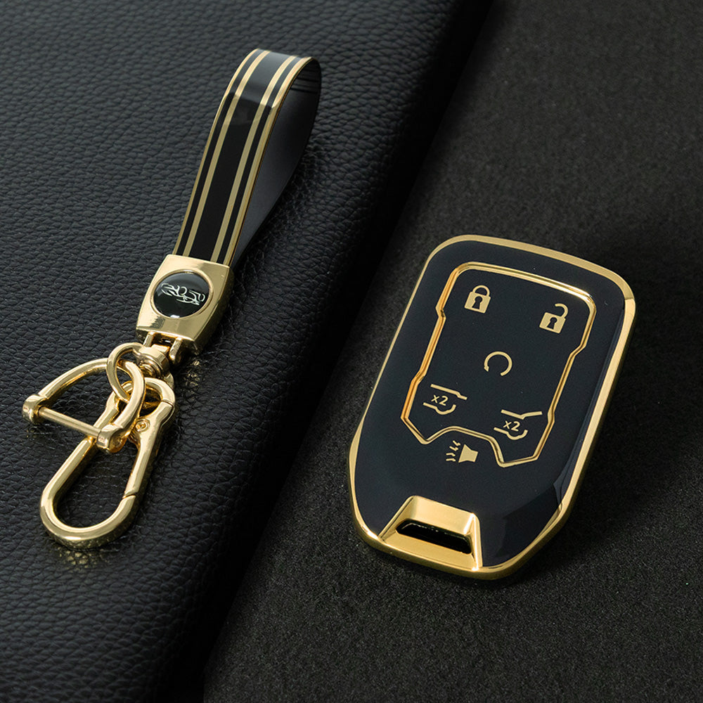 CEB2T1 Black-Gold Plating TPU Car Key Case Cover for Chevrolet Colorad Silverado GMC Sierra 1500