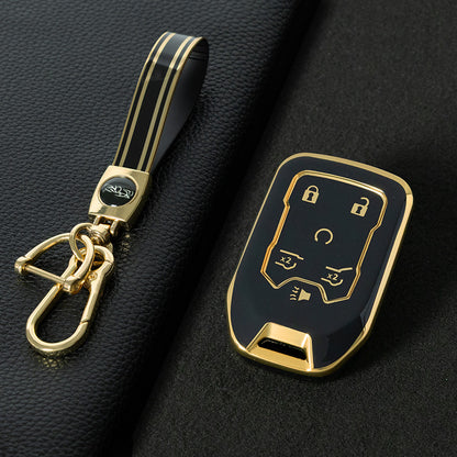 CEB2T1 Black-Gold Plating TPU Car Key Case Cover for Chevrolet Colorad Silverado GMC Sierra 1500