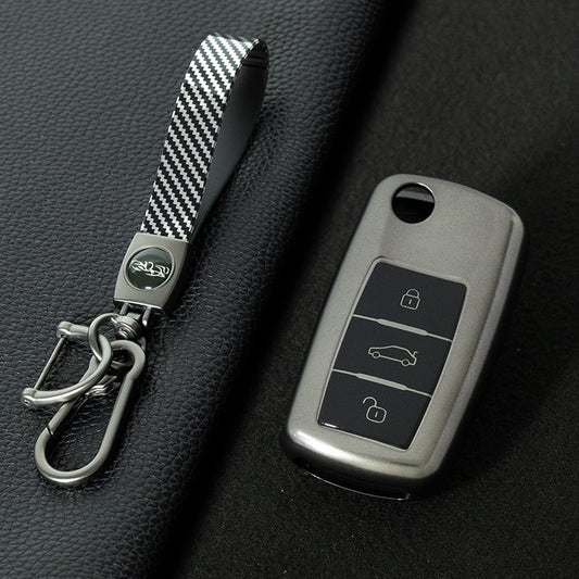 VOB1T1 Black-Metal Gray Plating Car Key Cover For Volkswagen Sagitar PASSAT CC Polo Skoda Key Rings Keychain