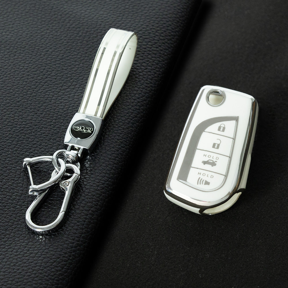 TOA5T1 White-Silver Plating TPU Protective Key Cover Case for Toyota New Corolla Camry RAV4 Avalon Izoa CHR Highlander Car Key Accessories