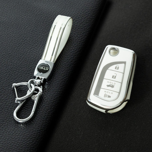 TOA5T1 White-Silver Plating TPU Protective Key Cover Case for Toyota New Corolla Camry RAV4 Avalon Izoa CHR Highlander Car Key Accessories