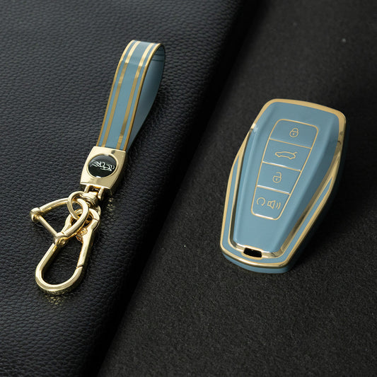 GEB3T1 Granny Grey-Gold Plating Car Key Cover For Geely Auto Tugella EPro Emgrand L S GS GL EV RS Coolray Atlas Pro Proton X7 Geometry Fob