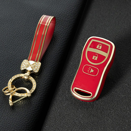 NIJ1T1 Red-Gold Plating TPU Car Key Cover for Nissan 350Z Maxima Sentra Armada Titan Kicks Murano