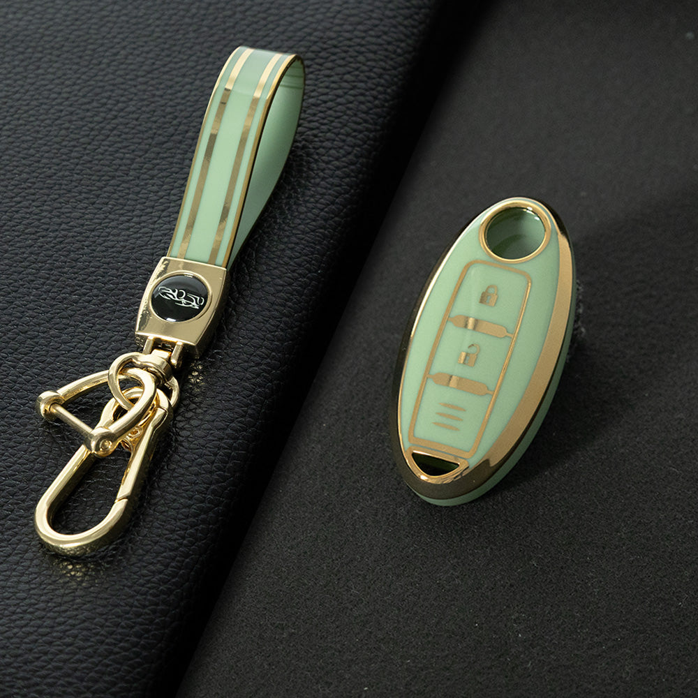 NIB1T1 Green-Gold Plating Car Key Cover For Nissan X-Trail Qashqai Sylphy Altima